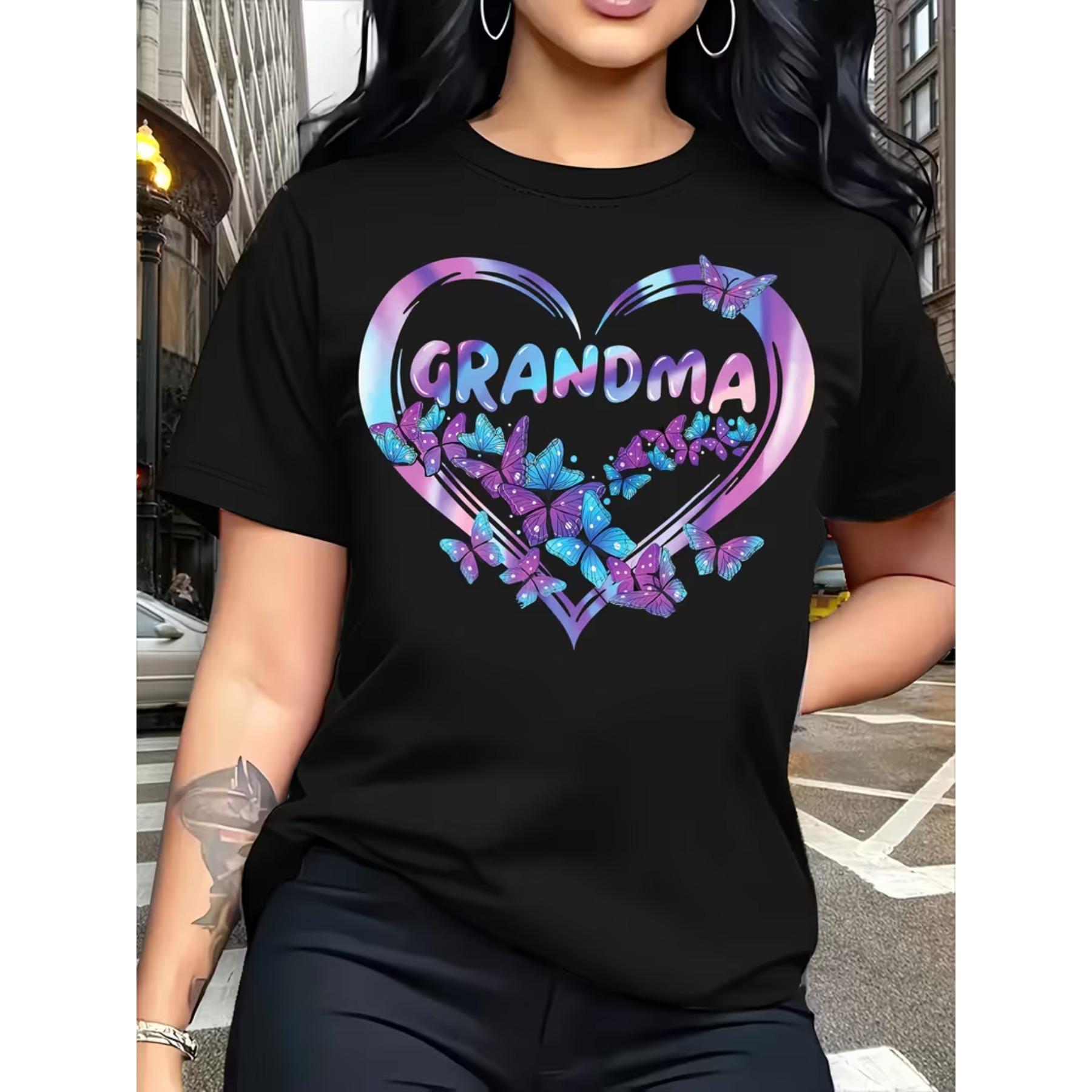 

Women s Ombre Butterfly & Love Letter Print T-Shirt - Casual Short Sleeve Crew Neck Blouse, Ombre Color Transition Top for Spring Summer XXL