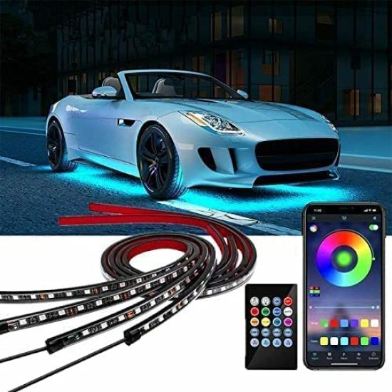 Longsafe Car RGB LED Set of Sound Full Car Remote Compatible 2 X 2 X Strips, Underlight, 4, Sensor, Color, Waterproof, IP65, Accessories, Flash,