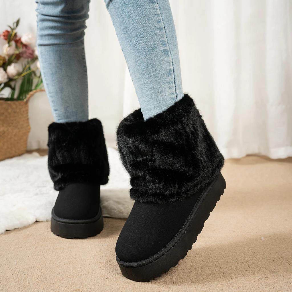 Fashion High Quality Women Snow Ankle Boots Fashion Fluffy Plush Faux Fur Soft Boots Winter Indoor Comfortable Warm Cotton Shoes Women