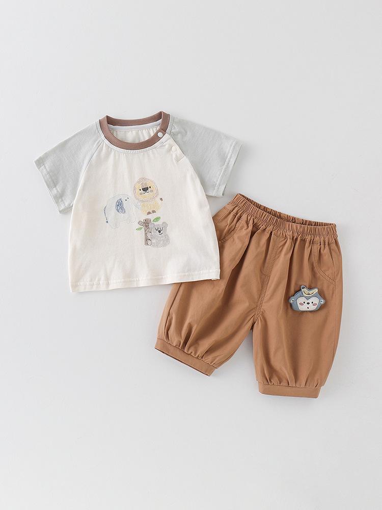 Sommer-Set im koreanischen Stil: Baby Jungen Cartoon T-Shirt & Cropped Hose