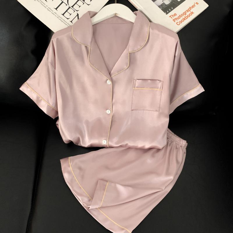 High-Quality Pajamas Can Be Worn By Women With Ice Silk Short Sleeves, Elegant And Sweet Casual Loungewear