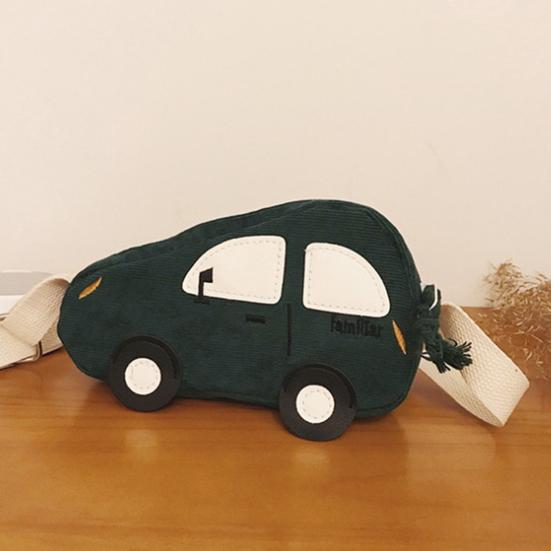 Barn Snack Bag Høy kapasitet justerbar stropp Corduroy Mote Cartoon Car Shape Crossbody Bag