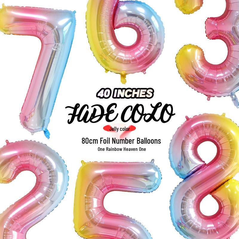 Korean Rainbow Gradient Number Balloon for Kids' First Birthday Decoration