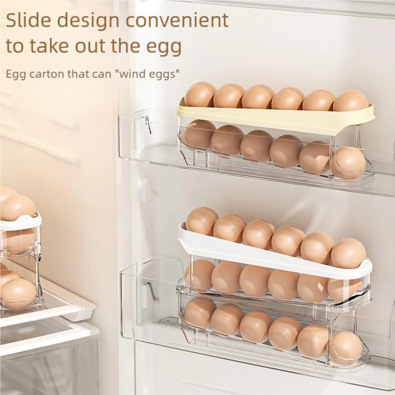 Slide Type Egg Carton Double Automatic Egg Roller Refrigerator Side Door Egg Storage Kitchen Countertop Egg Holder