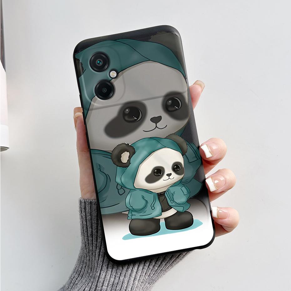 For Xiaomi Poco M5 M5S Phone Case Cute Panda Painted Full Protection Liquid Silicone Bumper For Poco M5 M 5 S Back Cover Shell
