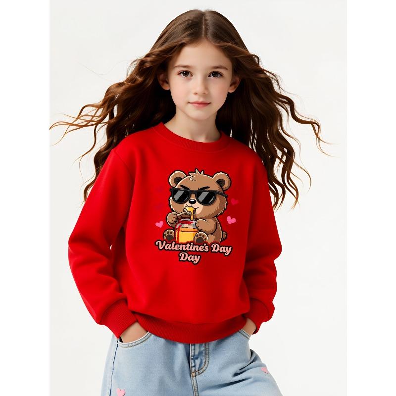 Kids Crewneck Long Sleeve Sweatshirt,Cute Bear Wearing Glasses Eating Honey Valentine Print