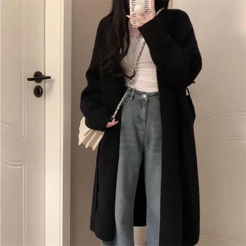 Autumn and winter medium and long sweater jacket loose lazy style design sense casual temperament niche knitted cardigan women