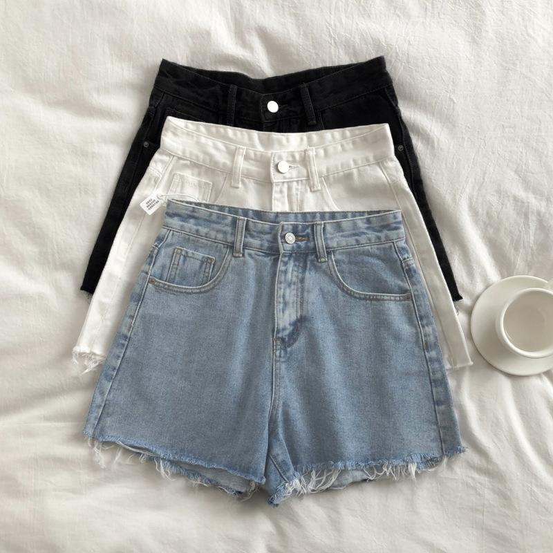Women's Summer Korean High Waisted Denim Shorts Basic Button Pocket Denim Shorts Street Denim Pant