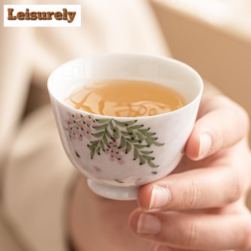 2pc/set Hand Drawn Wisteria Flower Tea Cup Beauty Master's Single Cup Meditation Cup Beautiful Tea Pair Kung Fu Teaset Drinking