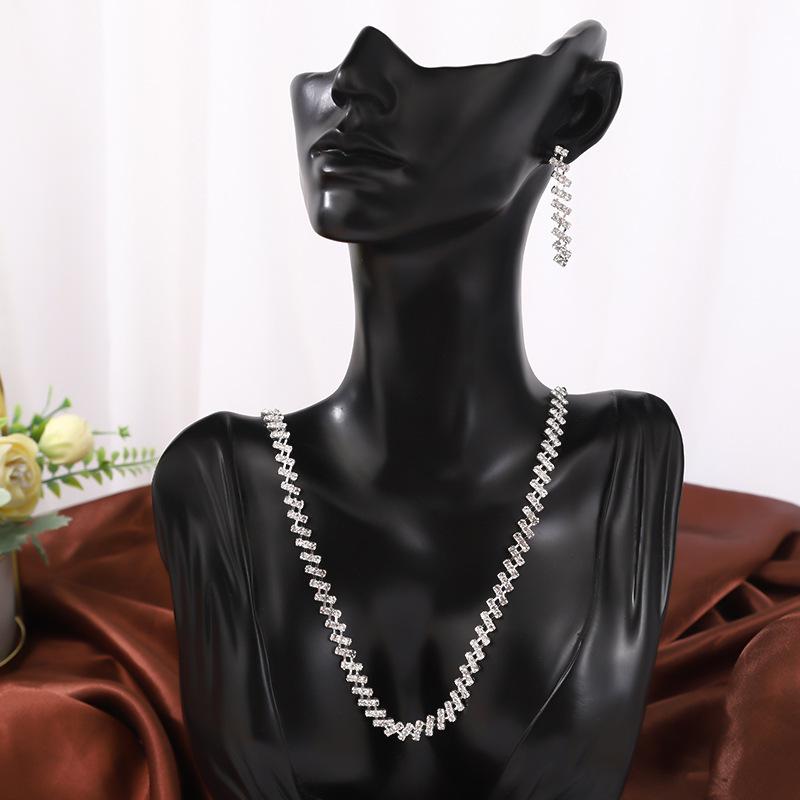 Elegant Rhinestone Necklace & Earring Set - Simple Bridal Jewelry Duo