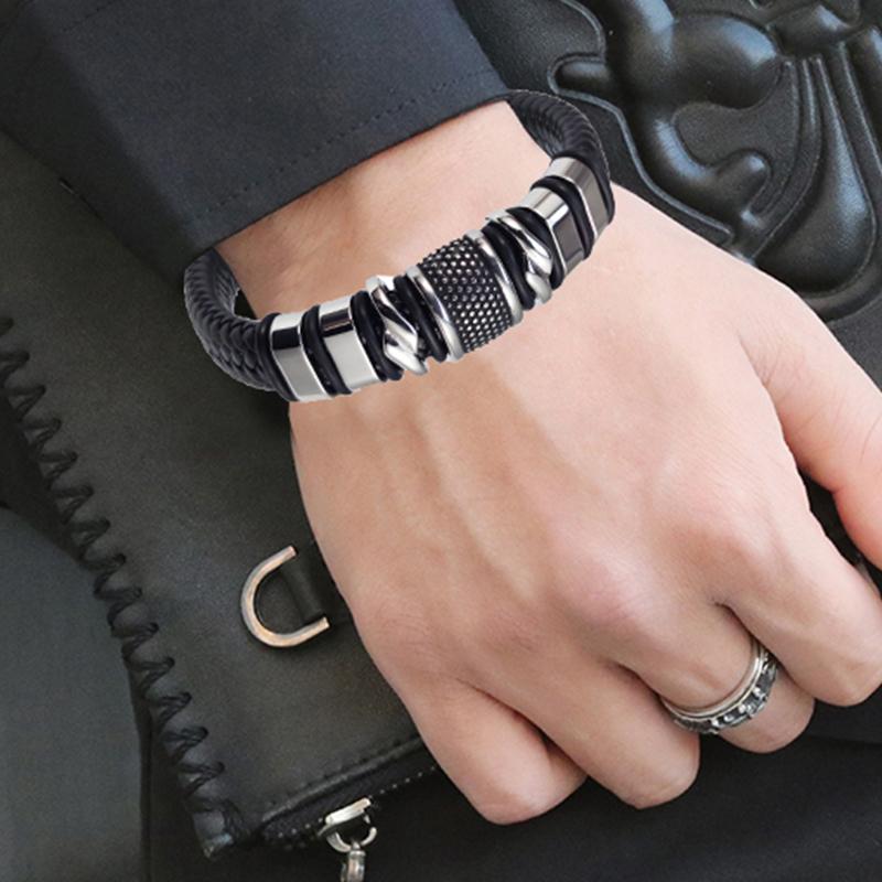 Punk Men Bracelet Leather Bracelet Stainless Steel Clasp Magnet Atmosphere Trendy Bracelet Brangle Jewelry for Men Sales