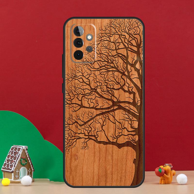 Tree Flower Bamboo Wood Case For Samsung Galaxy A36 A56 A06 A13 A53 A32 A12 A22 A52 A35 A17 A16 A55 A15 A54 A34 A14
