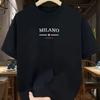 Unisexs Pure Cotton Fashionable Casual Loose Italian Style Milan Letter Printed Round Neck Short