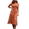 Fashion Women Solid Knitted Dress  Long Sleeves Bottoming Pleated Dress