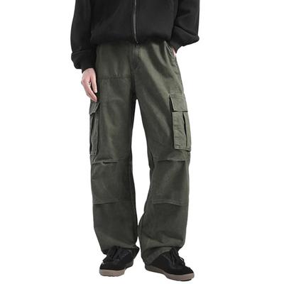 Men Retro Cargo Pants Multi Pocket Casual Baggy Trousers Loose Fit Wide Leg Trousers for Travel Gym School Street Wear