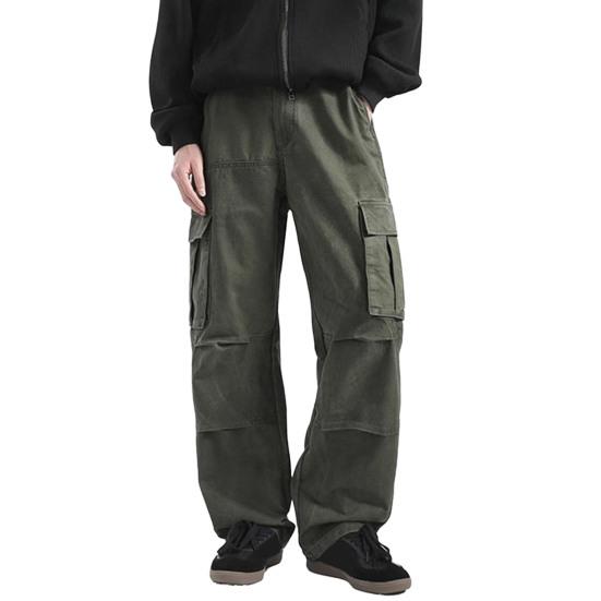 Men Retro Cargo Pants Multi Pocket Casual Baggy Trousers Loose Fit Wide Leg Trousers for Travel Gym School Street Wear