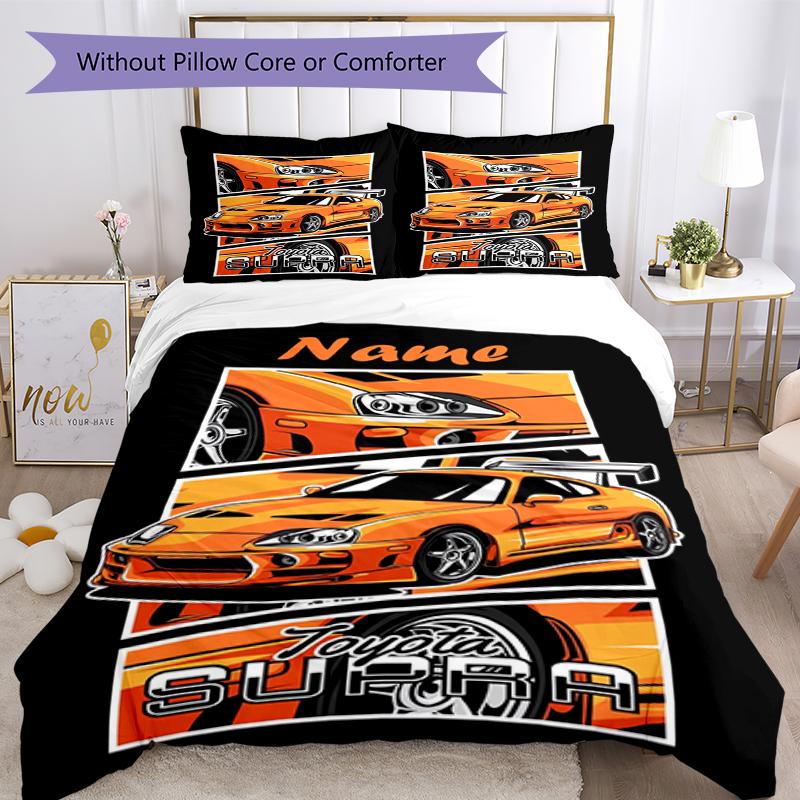 3pcs Custom Name Racing Bedding Set Duvet Cover Closure Includes 1 Duvet Cover & 2 Pillowcases, Soft and Comfortable for All Seasons.