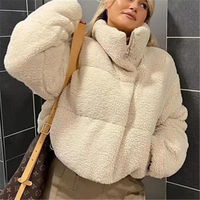 Manteau épais pour femmes, mode chaud décontracté, haut ample, col montant, veste de couleur unie