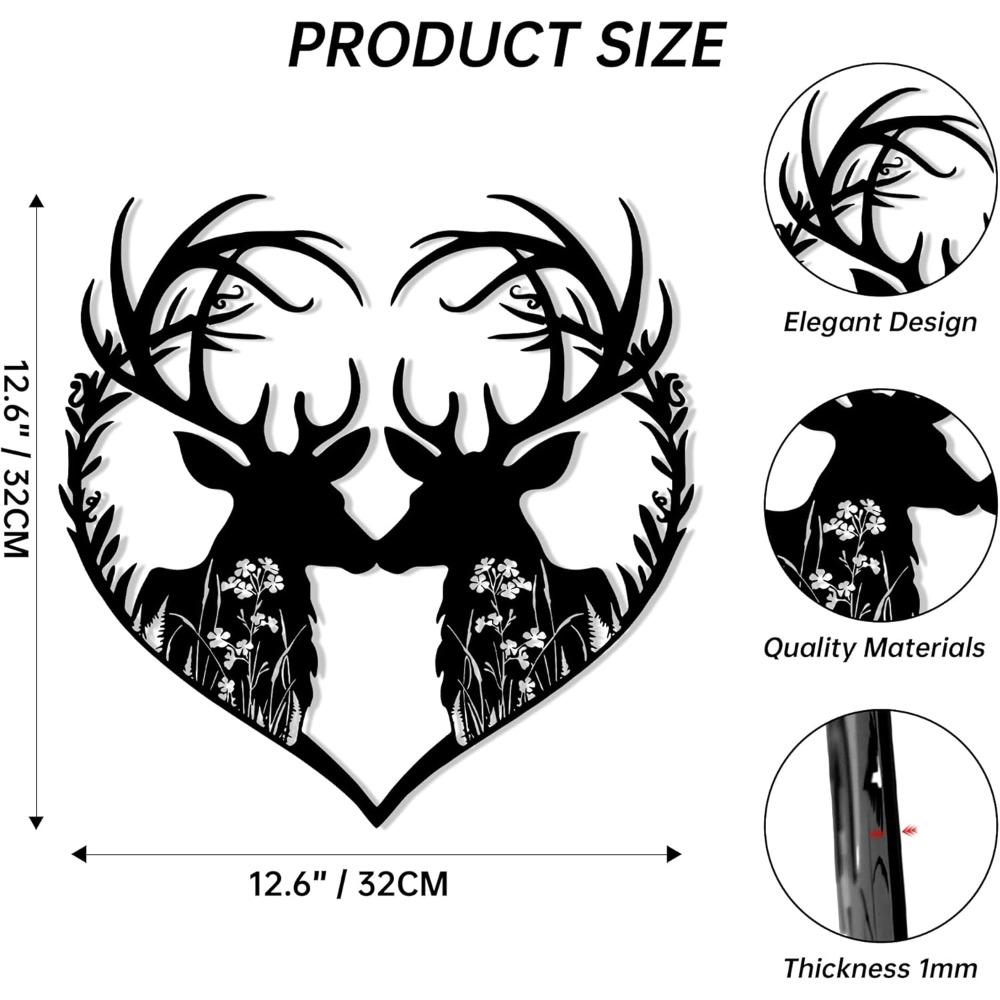 

Metal Deer Head Wall Art, Heart Shape Home Decor, Romantic Valentine s Day Gift for Couples, Rustproof Indoor Bedroom Hanging Ornament