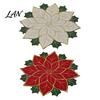 Modern Holiday Table Centerpieces Christmas Floral Leaf Placemat for Dining Table, Decorative Polyester Fabric Seasonal Tableware Kitchen Mats