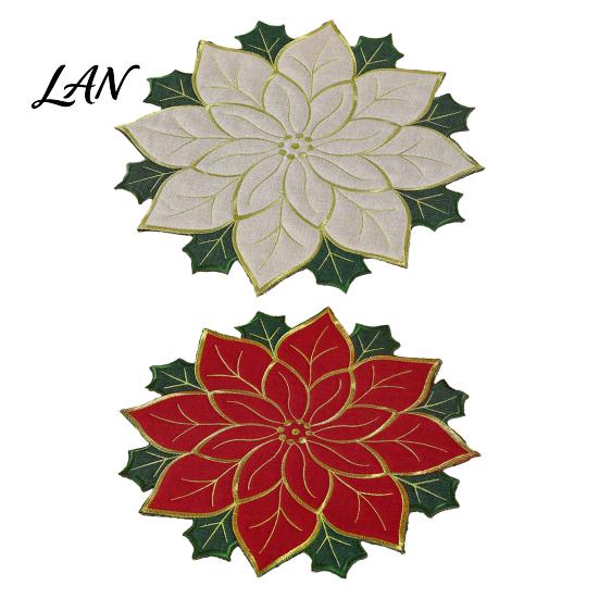 Modern Holiday Table Centerpieces Christmas Floral Leaf Placemat for Dining Table, Decorative Polyester Fabric Seasonal Tableware Kitchen Mats