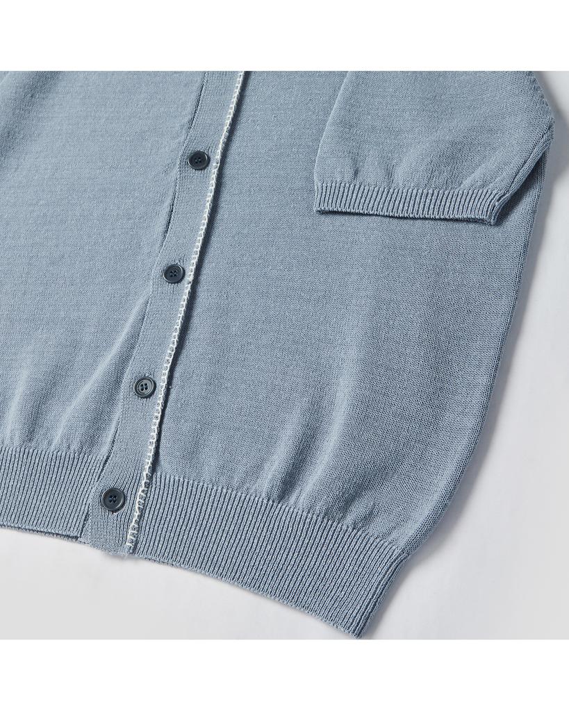 WORTHWHILE MOVEMENT Stitch Polo Half Cardigan (Pale Blue)