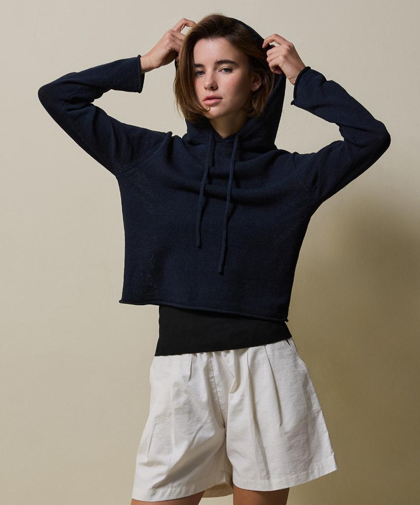 SHINE ON YOU Airy Linen Blend Slim Hoodie Knit_Deep Navy