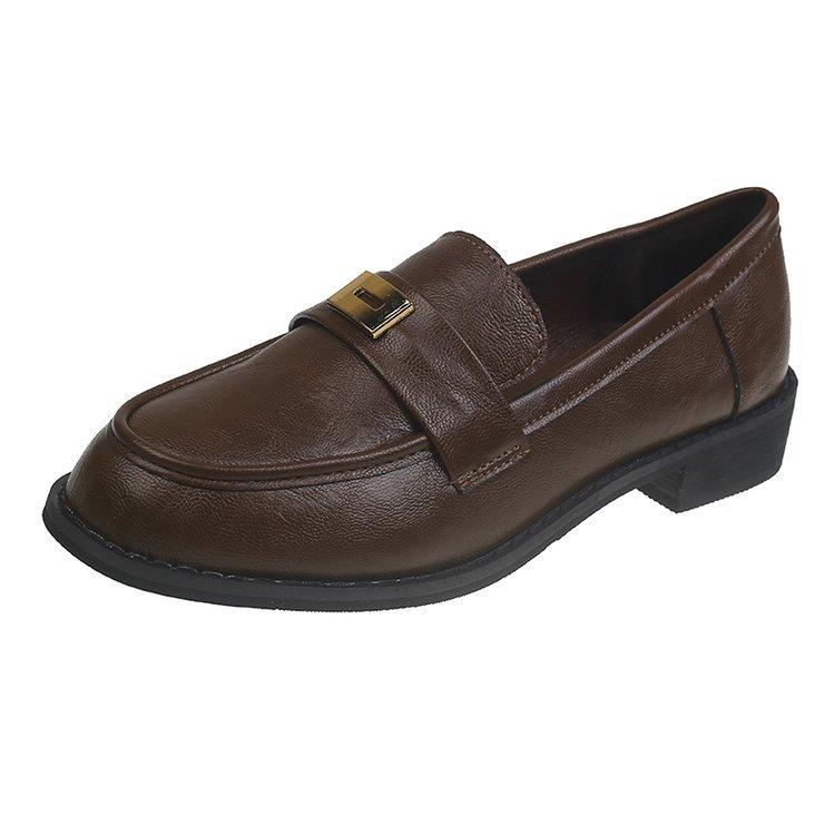 [Yushilai] Metal buckle retro loafers women's 2025 spring new soft-soled British-style temperament small leather shoes