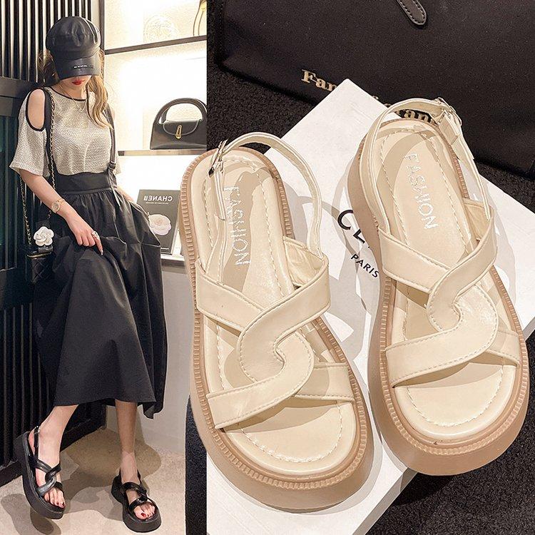 Fashion Beige Heeled Sandals Retro Woman Shoes 2025 Summer Mid-Calf Strap Black Original Low Girls New Gladiator Clear Buckle Comfort