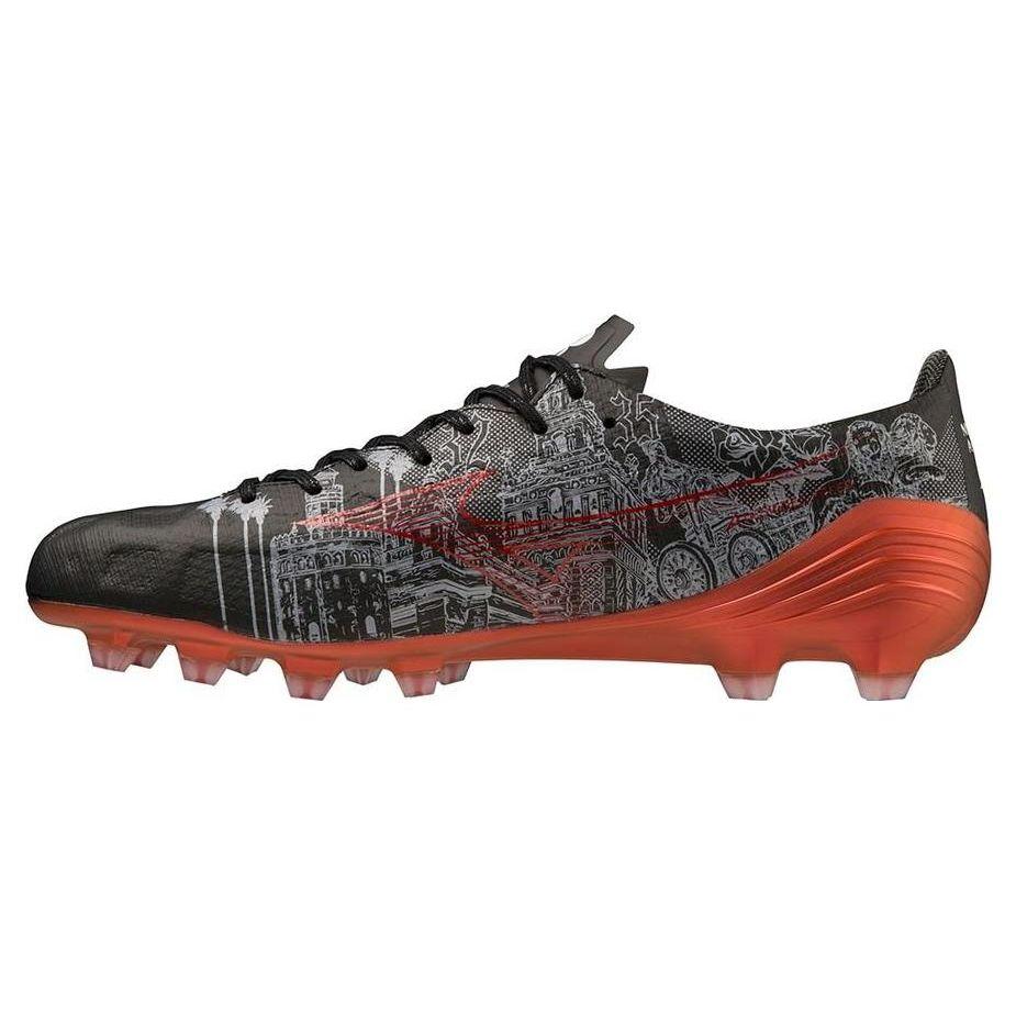 Mizuno Alpha SR4 Round Toe Lace-Up FG (Rubber Long Studs) Slip-Resistant Durable Soccer Shoes Men Soccer Shoes Red Black P1GA239904