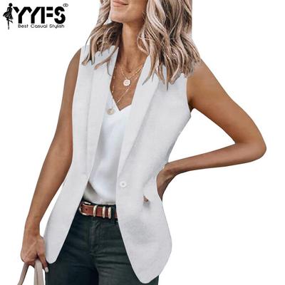 Women's Fashion Casual Solid Color Print Summer Spring Sleeveless POLO Neck Jackets & Coats