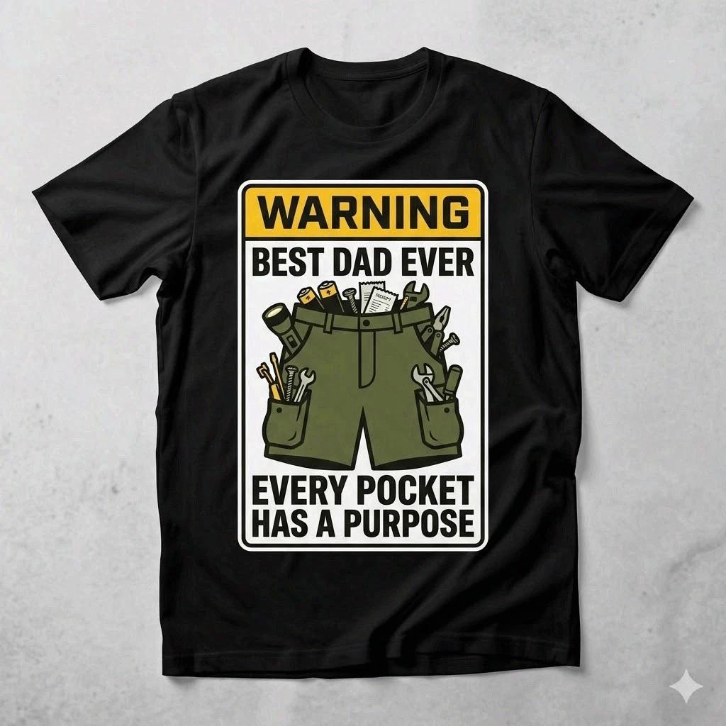 Best Dad Ever Cargo Shorts Utility Funny Dad Black T-Shirt M