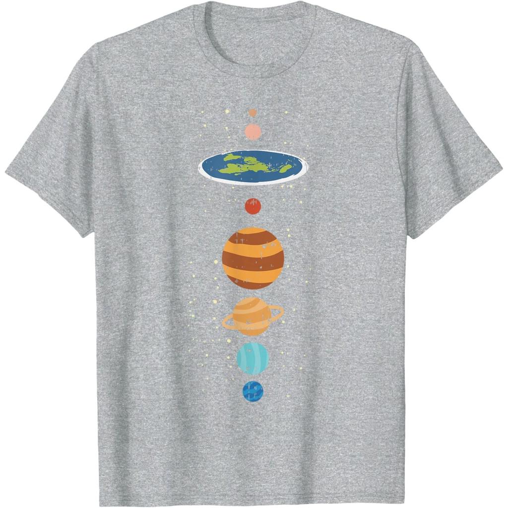 Flat Earth Planets Conspiracy Theory Funny Graphic T-Shirt Casual Cotton Tee