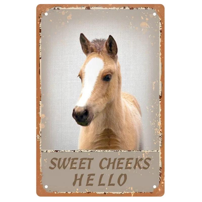 Animals Metal Tin Signs Sweet Cheeks Hello Posters Plate Wall Decor for Home Garden Bars Man Cave Cafe Clubs Retro Poster Plaque