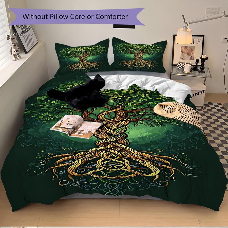 3pcs Nature Growth Soft Comfortable Bedding Set, For Bedroom, Guest Room And Dorm, All - Season Use, High-Definition Printing134