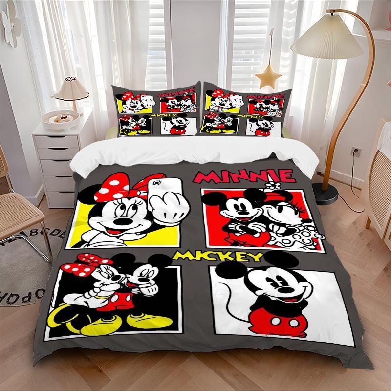 3pcs Disney Series Mickey Minnie Bedding Set 1 Soft Quilt Cover + 2 Pillowcases, Machine Washable Suitable for All SeasonsS029