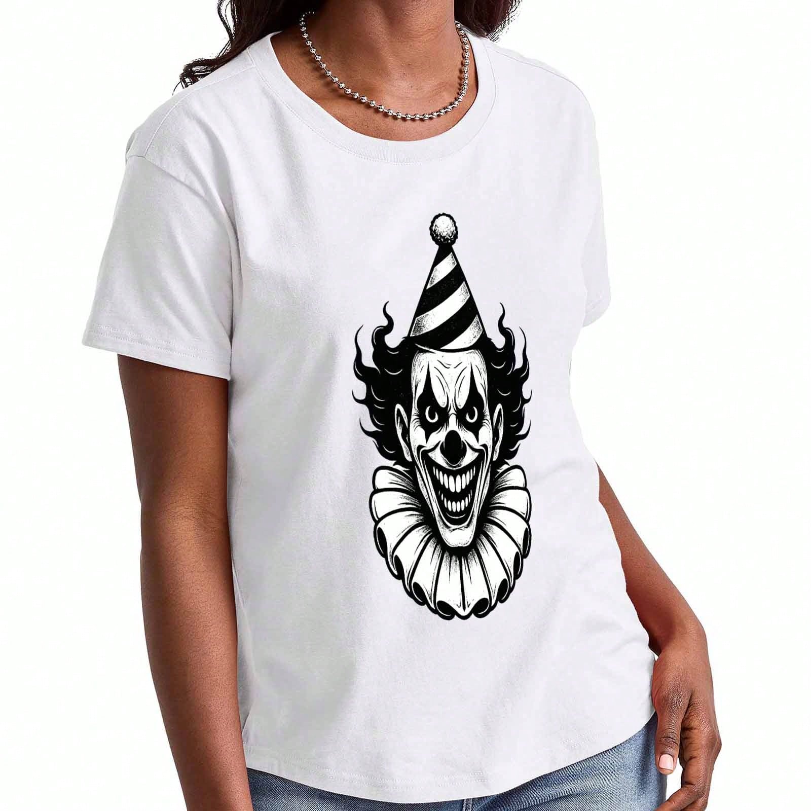 Creepy Clown Face Wounisex s Cotton T Shirt, Premium Cotton Quality Print, Durable, Casual Fashion, Red Nose Clown Graphic Tee, Unique Artistic Design S разноцветный