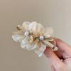 Retro Mesh Double Flower Hair Clip for Woman Sweet Pearl Bow Shark Clip Fashionable Girl's Back Head Hair Clamp
