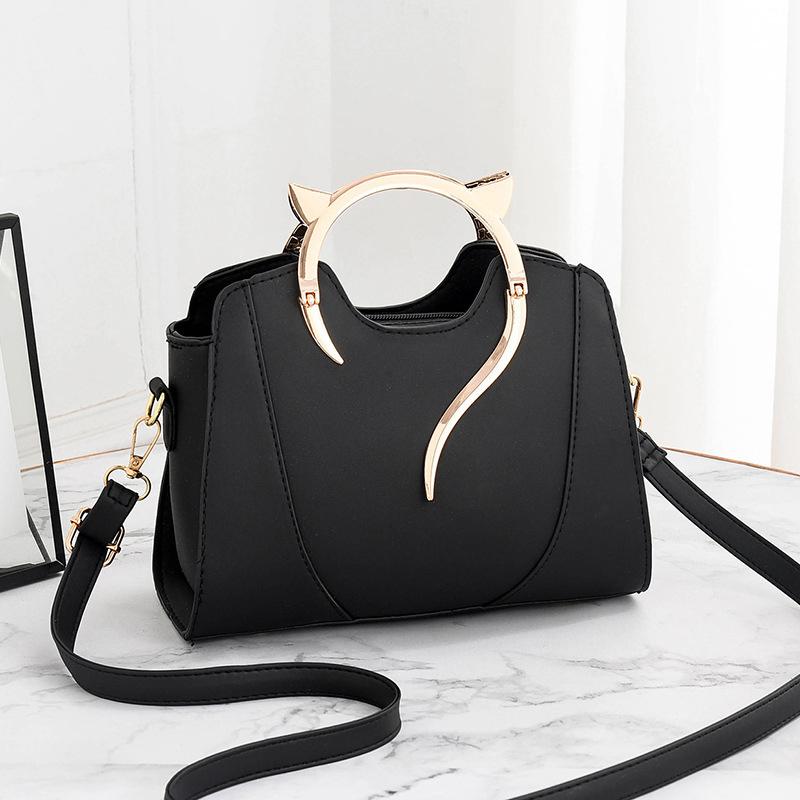 Cat Shaped Handle Women Handbag Trendy And Fashionable Solid Color Simple And Casual Crossbody Shoulder Shell Bag
