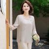 Elegant Embroidered T-Shirt for Middle-Aged & Elderly Women - Summer Seven-Sleeve, Comfortable & Loose Fit