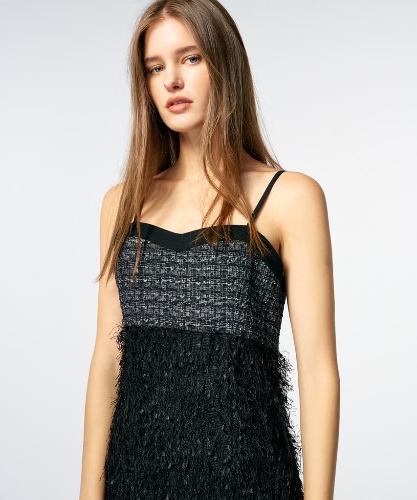 ETMON Slip Fluffy Mini Dress Black
