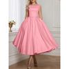 Vestidos de cóctel de moda para mujer, cintura ajustada, sin mangas, pliegues invertidos, cuello barco, elegantes, de satén, línea A