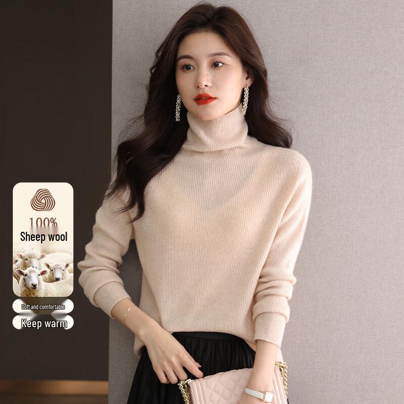 SNOWFLYING Women s High-Neck Ribbed Merino Wool Sweater L