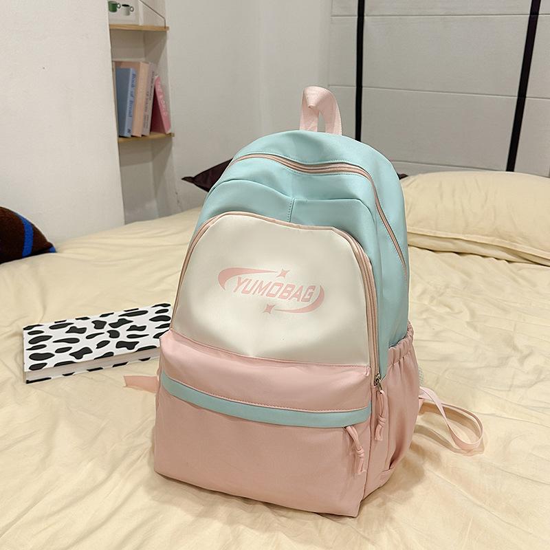 New Ins High Value Schoolbag Leisure Large Capacity Contrast Campus Backpack Korean Version of Small Fresh Splicing Backpack