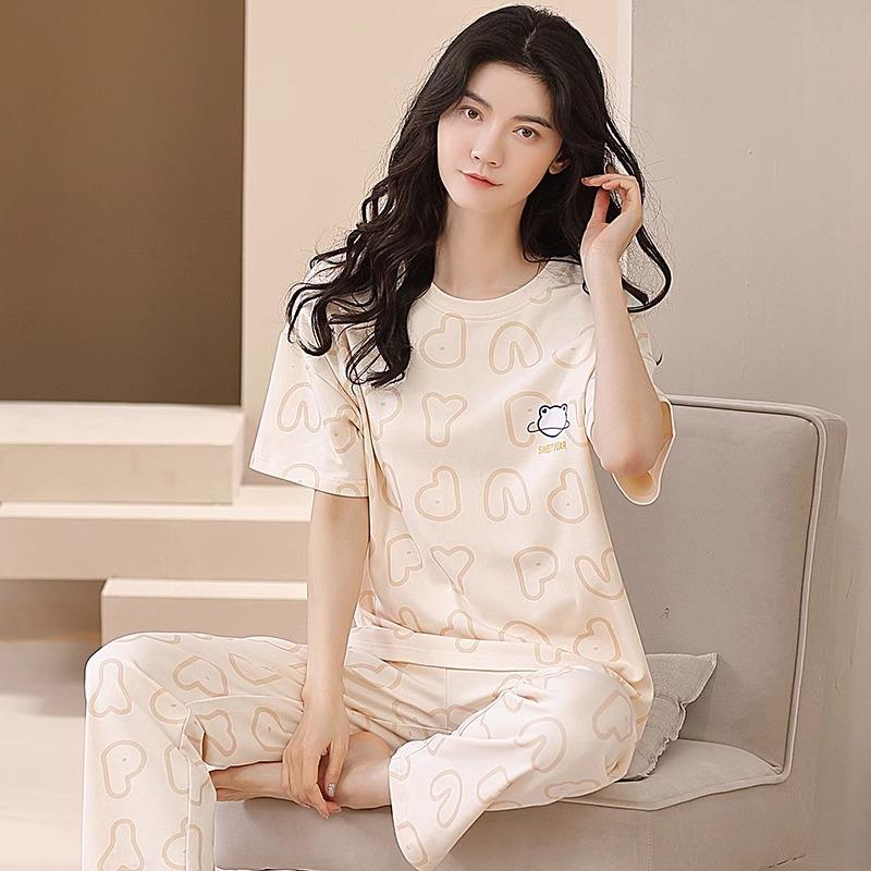 Summer short-sleeved fresh plaid pants simple casual pajamas women's breathable loose loungewear set