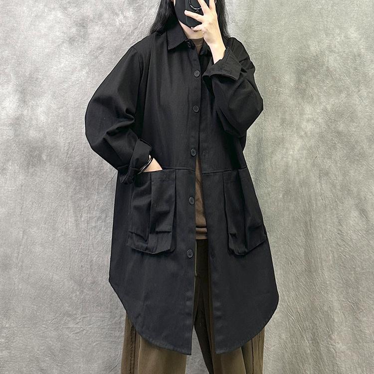 

Ретро Куртка-ветровка высокого класса Женская Осенняя Большого размера Повседневный Топ средней длины XL чёрный