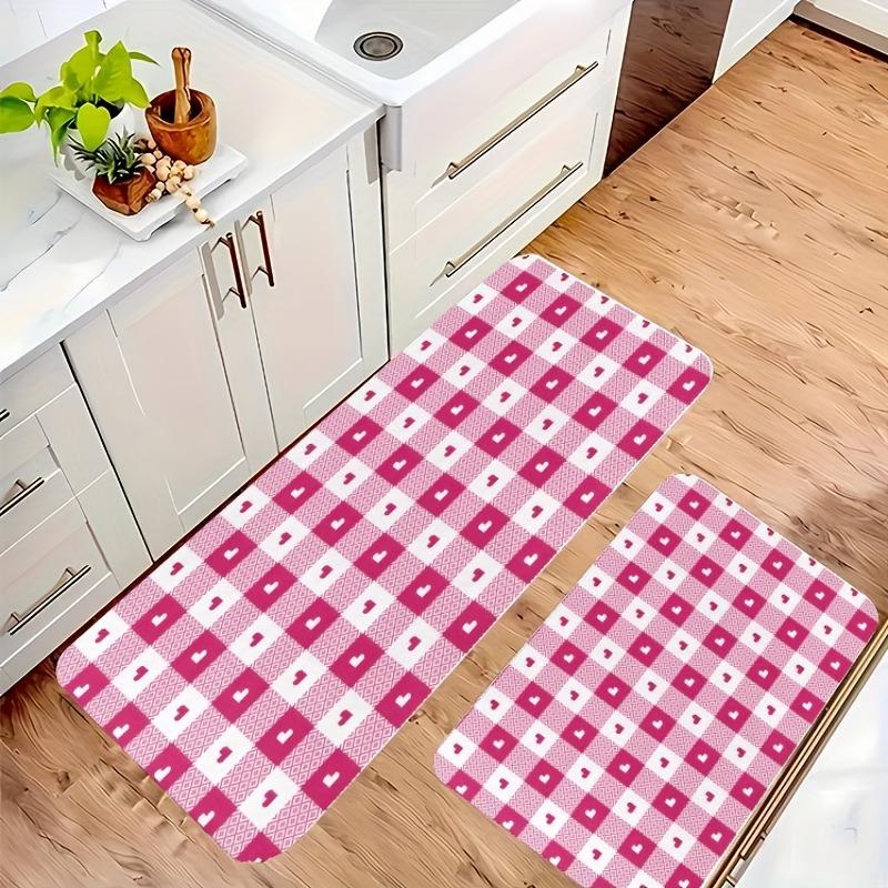 1PC Sweetheart Check Kitchen Rug Non-Slip Door Mat Pop Design Bathroom Rug Bath Mat Carpet for Home Sink Laundry Ecoreeree