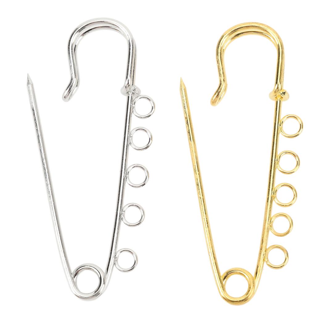 20PCS Brooch Safety Pins Metal Heavy Duty Safety Pins with 5 Holes for Jewelry Making Clothes Blankets Sewing Gold Silver