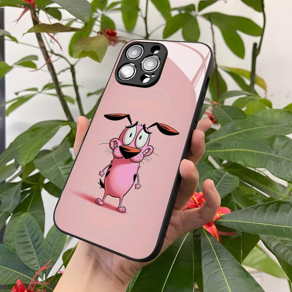 Coque de téléphone CARTOON COURAGEOUS pour Iphone 17 Air 16 15 14 12 11 13 Pro Max Mini X Xr Xs Puls Housse en Verre Noir