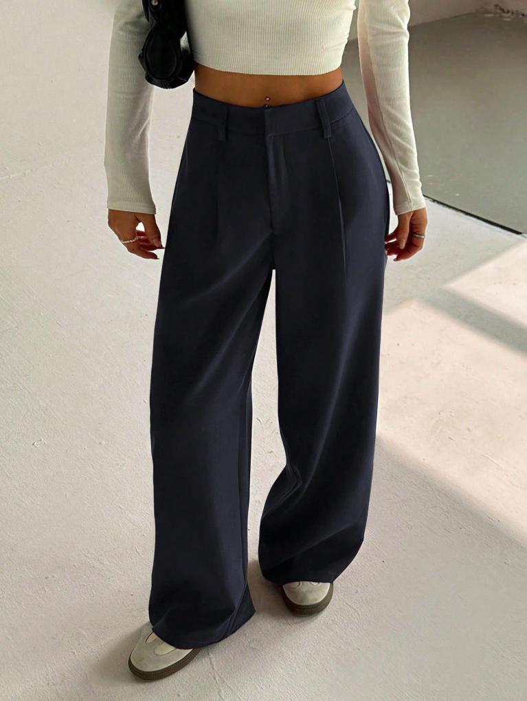 Fashion Women Loose Wide Leg Suit Pants High Waist Trousers Spring Autumn Casual Pants Ladies Elegant Solid Color Ladies Simple Long Trousers